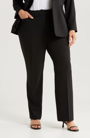 Tahari by ASL Bird Eye Straight Leg Pants in Black at Nordstrom, Size 14W