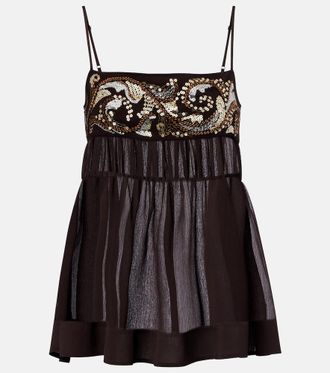 Xu Zhi Top in chiffon con paillettes