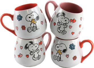Peanuts 4 Piece 20 Ounce Stoneware Wax Relief Cup Set in 2 Assorted Designs