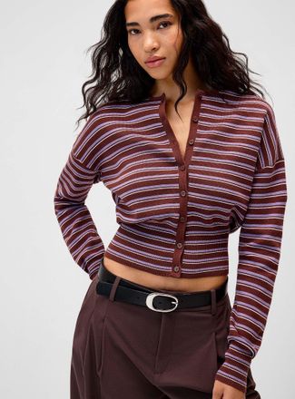 Twik Womens Striped fitted-waist Cardigan Sweater