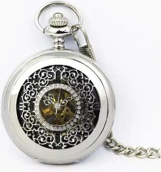TruClothing Mechanical Skeleton Half Hunter Antique Brass Vintage Pocket Watch With Chain