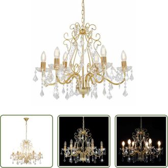 vidaXL vidaXL Lampadario moderno - Lampadario con Perline di Cristallo Dorato Tondo 6 E14