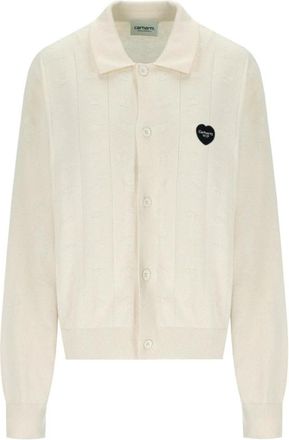 Carhartt Work in Progress Hart Geborduurde Natuurlijke Cardigan - Dames - Vesten - Beige - M - Katoen - Truien & Vesten