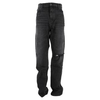 Amiri Distressed Straight-Leg Jeans in Black Cotton