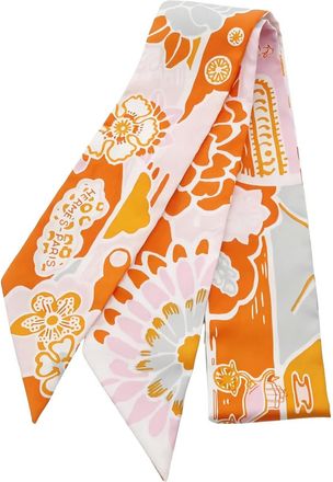 Herm&egrave;s Bingata zijden sjaal met bloemenprint - Oranje