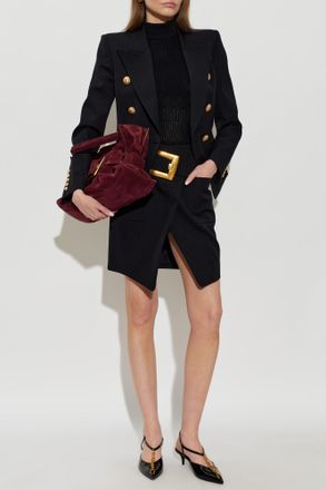 Balmain Wool Skirt With Buckle, Womens, Black