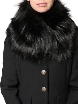 Dolce & Gabbana Black Fur Shoulder Collar Wrap Shawl Womens Scarf