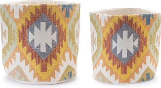 Melrose International Southwestern Woven Cotton Basket (Set of 2) - Orange, Brown