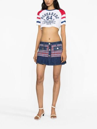 Dsquared2 Checked Boucl&eacute; Panelled Denim Miniskirt - Blue
