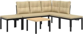 vidaXL Set Sof&aacute;s Jard&iacute;n Y Cojines 5 Pzas Acero Recubierto Polvo Negro Vidaxl