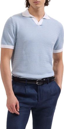 Bugatchi Johnny Collar Stripe Sweater in Peacock at Nordstrom, Size Xxx-Large