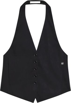 Helmut Lang Halter Vest - Dames - Gillet - Zwart - 2XS - Leer - Kostuums