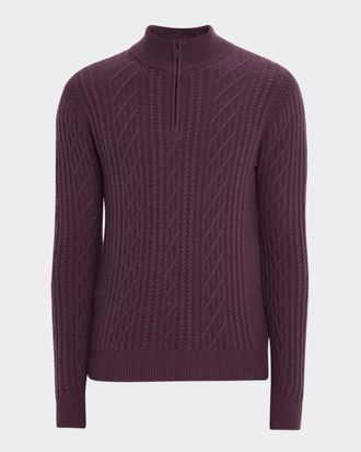 Neiman Marcus Men & apos;s Cable Knit Quarter-Zip Cashmere Sweater