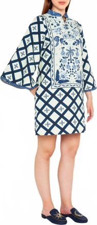 Verandah Mini Kaftan Dress In Blue /white