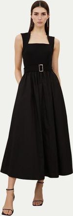 Karen Millen Square Neck Belted Maxi Dress in Black at Nordstrom, Size X-Small