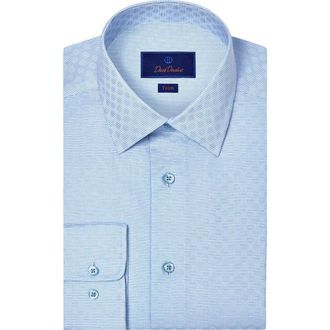 David Donahue Trim Fit Dobby Twill Cotton Dress Shirt in Sky at Nordstrom, Size 18.5 - 34