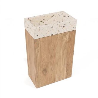 Saniclass Holz Pure Toiletmeubelset - 40x60.5cm - 1 deur - fontein terrazo - kraangat rechts - eiken natural