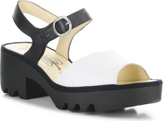 FLY London Tull Platform Sandal in White/Black at Nordstrom, Size 10-10.5Us