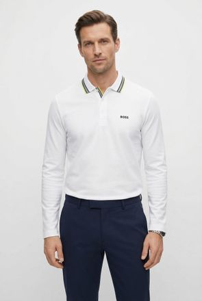 Boss Green by Hugo Boss Langarm-Poloshirt BOSS GREEN Plisy, Herren, Gr. 3XL, weiss (open wei&szlig;112), Jersey, Obermaterial: 100% Baumwolle, regular fit h&uuml;ftlang, V-Ausschnitt, e