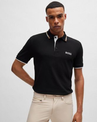 HUGO BOSS Paddy Pro Mens Cotton Blend Polo Shirt With Contrast Logos - Black - Size 3XL