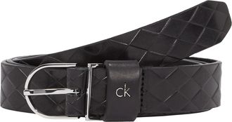 Calvin Klein Lederg&uuml;rtel CALVIN KLEIN CK METAL ROUND BUCKLE 2.5_BRAID, Damen, Gr. 75, schwarz, Rindsleder, unifarben, G&uuml;rtel Lederg&uuml;rtel, mit Rautenstruktur
