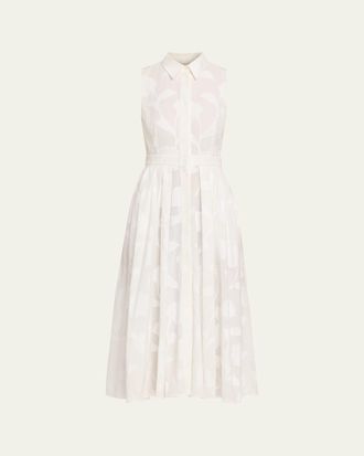 Michael Kors Pleated Floral Burnout Midi Shirtdress