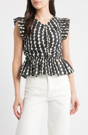 Rails Cali Ikat Print Peplum Top in Painted Noir at Nordstrom Rack, Size X-Large