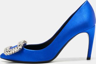 Roger Vivier Blue Satin Trompette Crystals Pumps