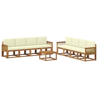 vidaXL Conjunto De Sof&aacute;s De Exterior 9 Pcs Natural Y Crema Poli&eacute;ster Vidaxl