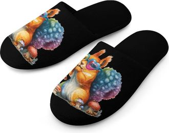 Generic Squirrel Mushrooms Mens Slippers Warm Non-Slip Houes Shose Spa Slipper for Home Bedroom