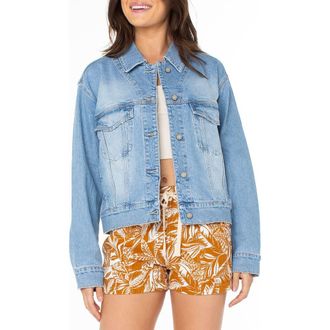 Roxy Big Wave Embroidered Denim Jacket in Fin-Tastic at Nordstrom, Size Xx-Large