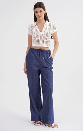 Mixray Rechtersbeen Touwsluiting Denim Uitziende Broek