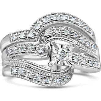 House of Brilliance Silver 1/3 Cttw Diamond Crisscross Engagement Ring Bridal Set in White at Nordstrom, Size 12