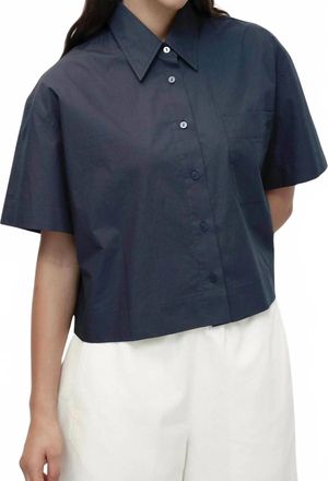 Mijeong Park Short Sleeve Cotton Shirt In Navy