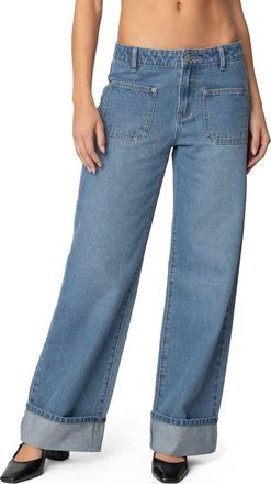 Edikted Madi Cuffed Wide Leg Jeans in Blue at Nordstrom, Size X-Large