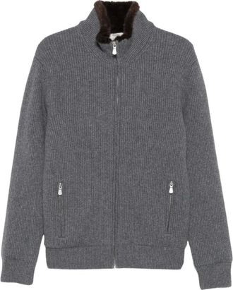 Barba Cardigan in maglia a coste con zip - - Knitwear - Uomo - Grigio - L