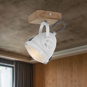 ETC Shop Lampada da soffitto Spotlight orientabile Lampada da soffitto faretto in legno 1-fiamma bianco, metallo rovere, led 7W 480Lm bianco caldo, LxPxH