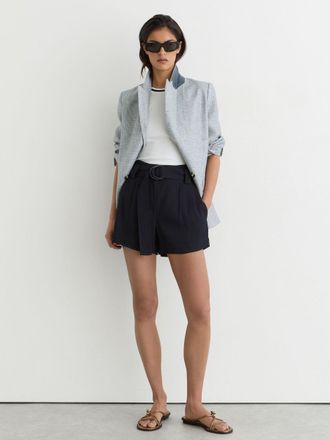 Reiss Navy Twill Belted Relaxed Shorts, 12