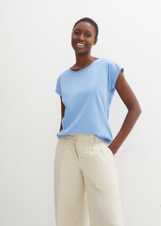 Bonprix T-Shirt BONPRIX, Damen, Gr. 52/54 (XXL), mittelblau, Jersey, Obermaterial: 85% Baumwolle, 15% Seide, unifarben, oversize Po-bedeckend, Rundhals, anges
