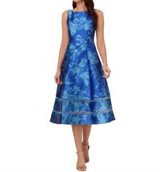 Adrianna Papell Boat-Neck Metallic Fit & Flare Midi Dress In Blue Multi