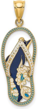 Diamond2Deal 14k Yellow Gold Enamel Dolphin Flip-Flop Charm