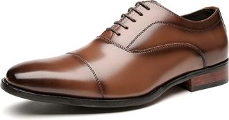 Generic Oxford Shoes for Men Lace Up Cap Toe Black Burnished Toe Genuine Leather Anti-Slip Low Top Rubber Sole Slip Resistant Classic(Darkbrown,8.5 UK)