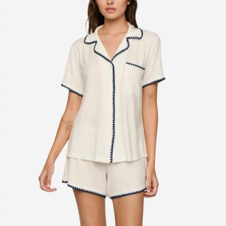 Eberjey Frida Relaxed Short Pajama Set In Ivory / Navy