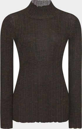 Rosetta Getty Ribbed Alpaca Gauze Mock-Neck Top