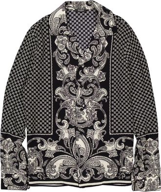 Balmain Monogram-Print Silk Shirt, Brand Size 50 (US Size 40)