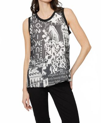 Frank Lyman Design Graphic Print Sleeveless Pullover Top In Black