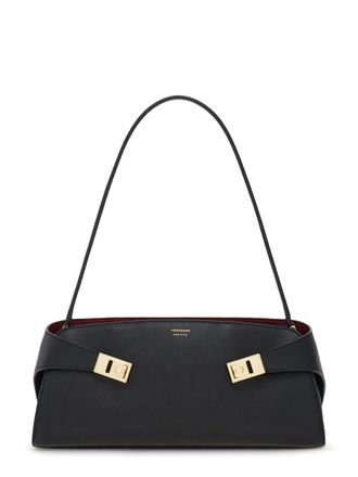 Ferragamo Hug Sh Ew Gold Accent Black Leather Handbag