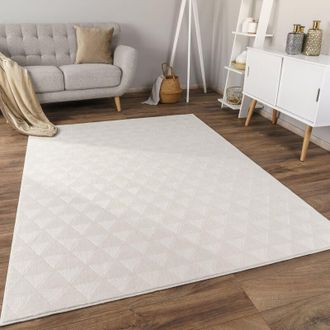 Paco Home Alfombra Salon De Habitacion Pelo Corto Motivo Boho Chic Nordica Antideslizante 160x220 cm, Crema 2 - Paco Home