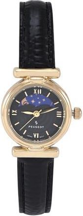 Peugeot Petite Sun Moon Glossy Leather Watch- 25MM in Black at Nordstrom