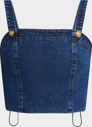 Alice & Olivia Sue Denim Bustier Cropped Top